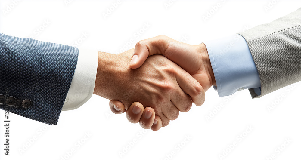 Firm Handshake Between Two Business Professionals Wearing Suits Firm Handshake Between Two Business Professionals Wearing Suits