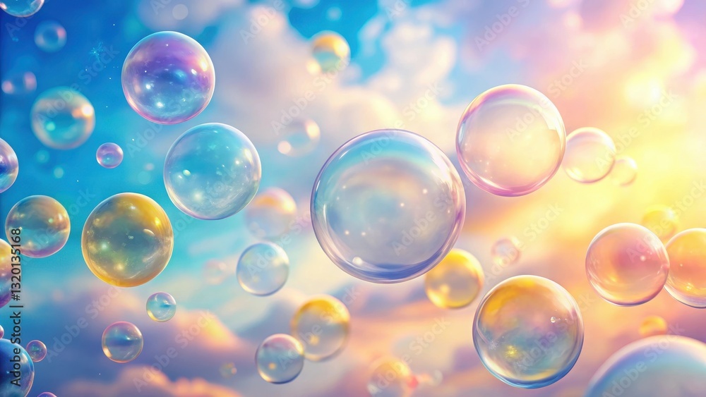 Dreamy iridescent bubbles float on a vibrant sunset sky, creating a magical and enchanting scene. Dreamy iridescent bubbles float on a vibrant sunset sky, creating a magical and enchanting scene.