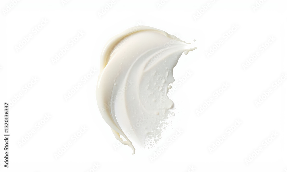 Naklejka premium Creamy texture on white background, ideal for skincare or culinary use. This smooth, rich substance evokes sense of luxury and indulgence