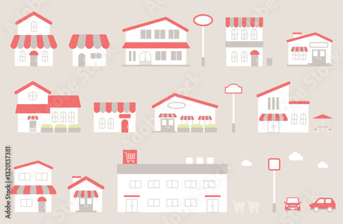 建物・店舗ベクターイラストセット シンプル かわいい お店 ショップ