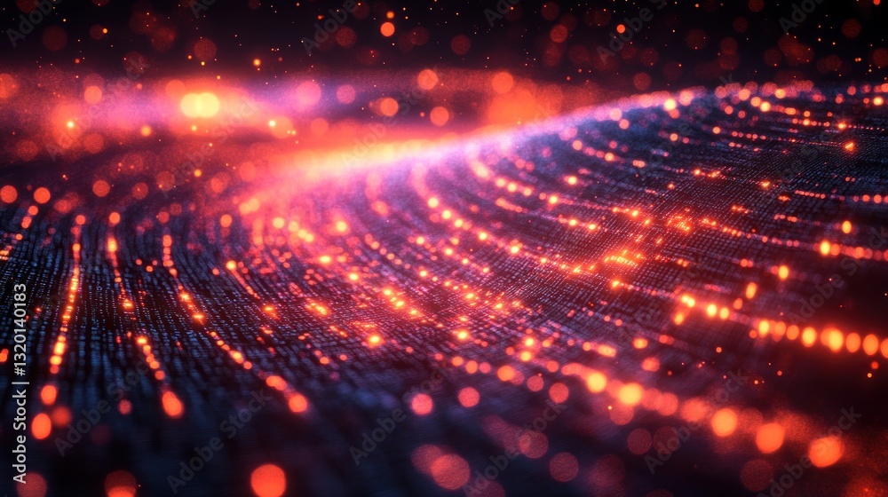 Fototapeta premium Abstract glowing particles swirling in dark space