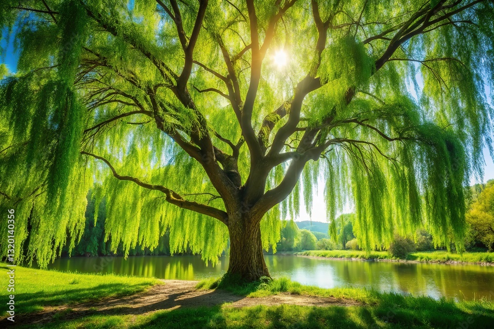 Naklejka premium A serene willow leaf design, perfect for copy.