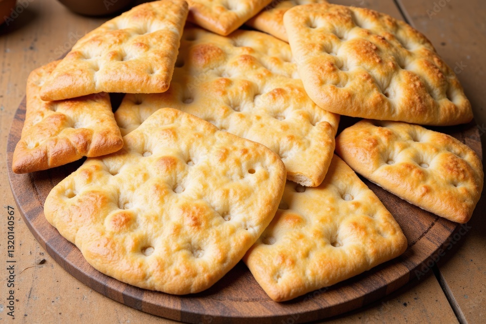 Freshly Baked Homemade Flatbreads on a Rustic Wooden Board, Perfectly Golden Brown with a Slightly Crispy Texture and Lightly Seasoned for Enhanced Flavor Freshly Baked Homemade Flatbreads on a Rustic Wooden Board, Perfectly Golden Brown with a Slightly Crispy Texture and Lightly Seasoned for Enhanced Flavor