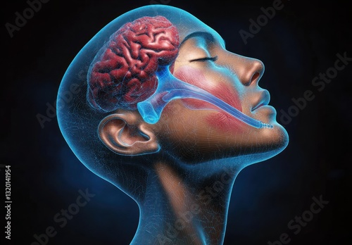 Human Respiratory System Illustration Profile View Breathing and Snoring Anatomy