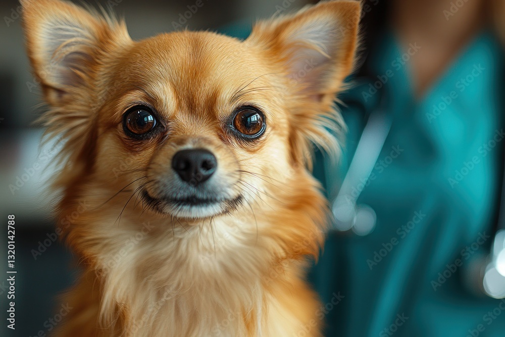 Veterinarian examines Chihuahua dog microchip implant with scanner during appointment to reunite lost pet with owner Veterinarian examines Chihuahua dog microchip implant with scanner during appointment to reunite lost pet with owner