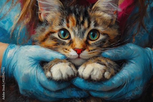 Veterinarians Taking Blood Test for Maine Coon Cat in Veterinary Clinic for Health Checkup and Diagnostics