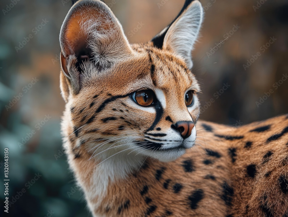 Captivating gaze of a serval cat with attentive expression close-up Captivating gaze of a serval cat with attentive expression close-up