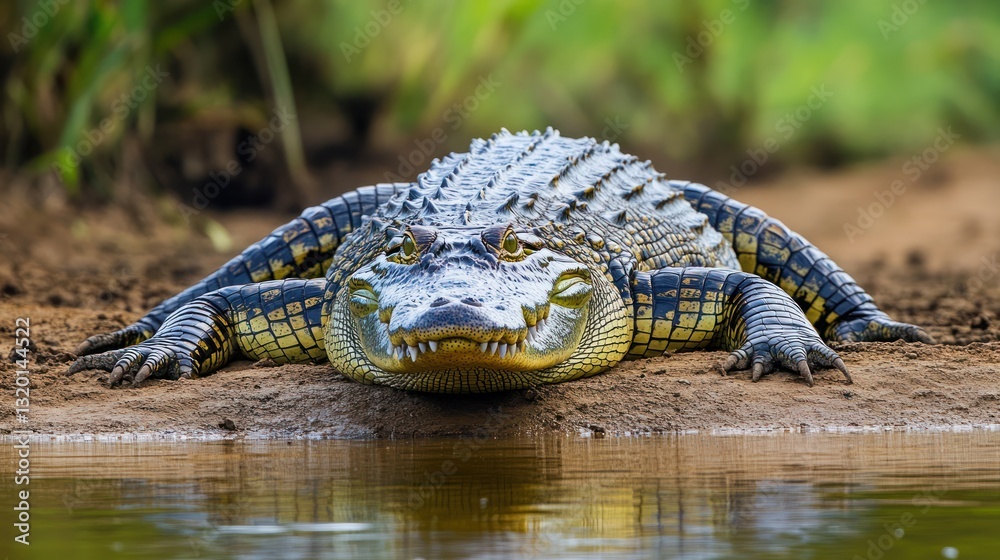 Fototapeta premium Large crocodile resting near water's edge