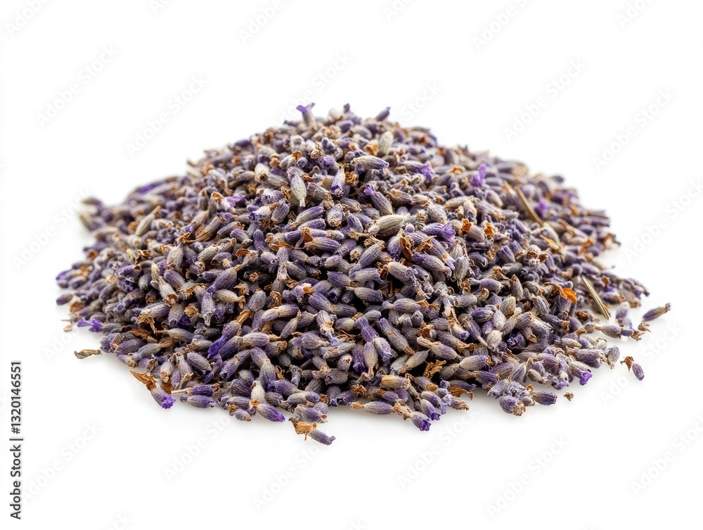 Aromatic lavender buds heap on a clean backdrop, herbal tea ingredient Aromatic lavender buds heap on a clean backdrop, herbal tea ingredient