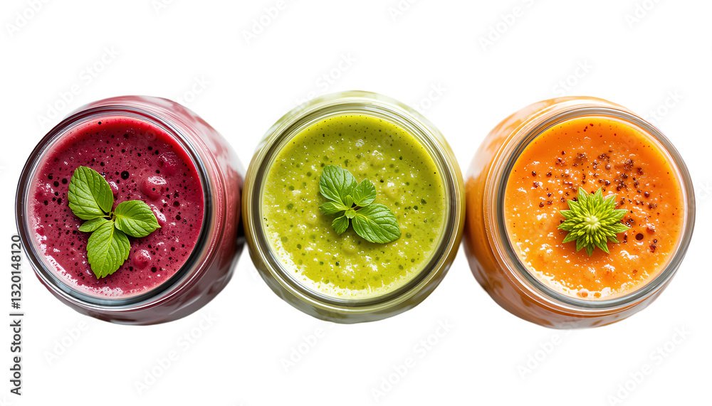 Top view of glass filled with colorful smoothies Top view of glass filled with colorful smoothies