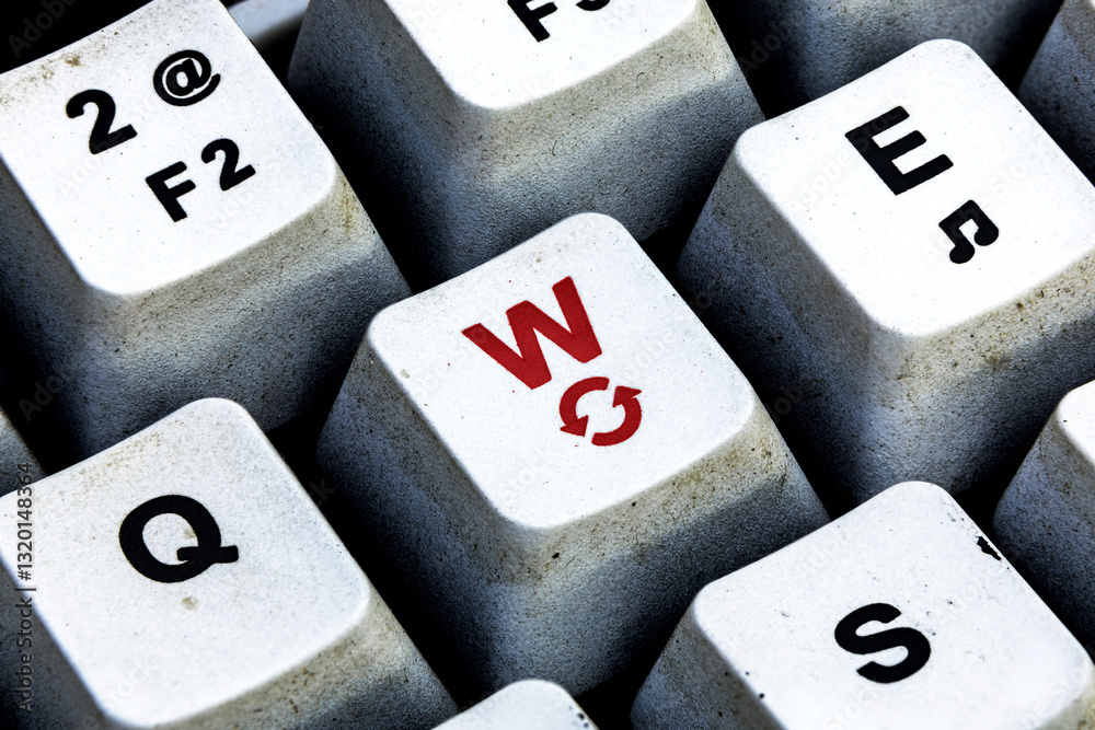 Retro Keyboard with W button in red color. W button keyboard in close up macro Retro Keyboard with W button in red color. W button keyboard in close up macro