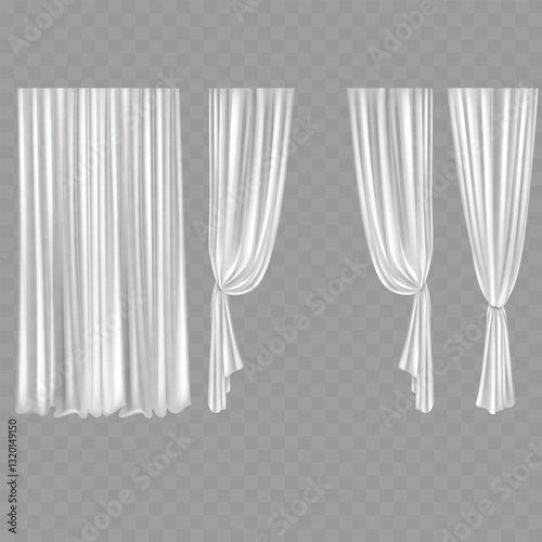 White Curtain Mockup Set with Various Hanging Styles Vector