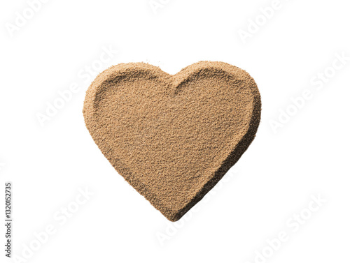 A heart-shaped object made of sand, showcasing its distinct texture and smooth edges.