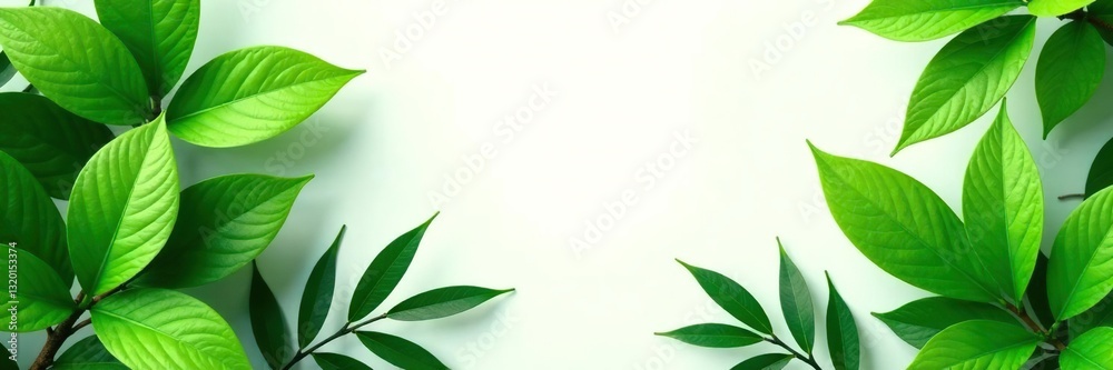Fototapeta premium Vibrant green foliage, lush leaves, white backdrop , interior, home decor