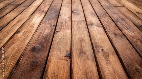 Richly hued dark brown wooden floorboards exhibit intricate grain patterns, their textured surface inviting touch. Sunlight highlights each plank's natural beauty, enhancing depth and warmth in this c photo