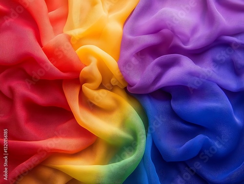 Vibrant colorful fabric arranged into a circular pattern of rainbow hues