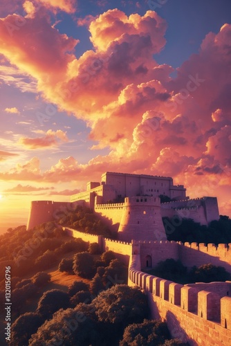 Landmark at twilight. Fortress landscape. Summer. photo