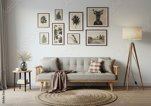 Modern Gray Sofa with Wall Art