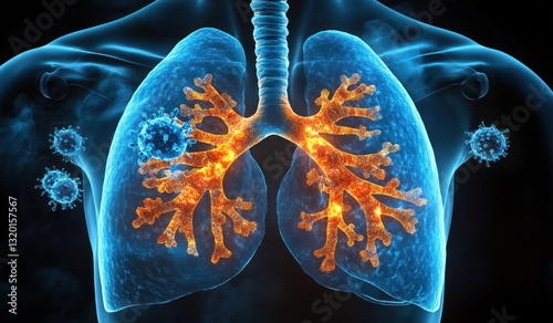 Human Lungs with Legionella pneumophila Bacteria Infection Hyper-Realistic Medical Illustration