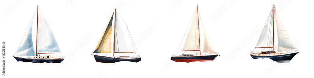 Fototapeta premium Sailboats with colorful sails racing across the open water during a maritime sailing regatta event on a sunny summer day