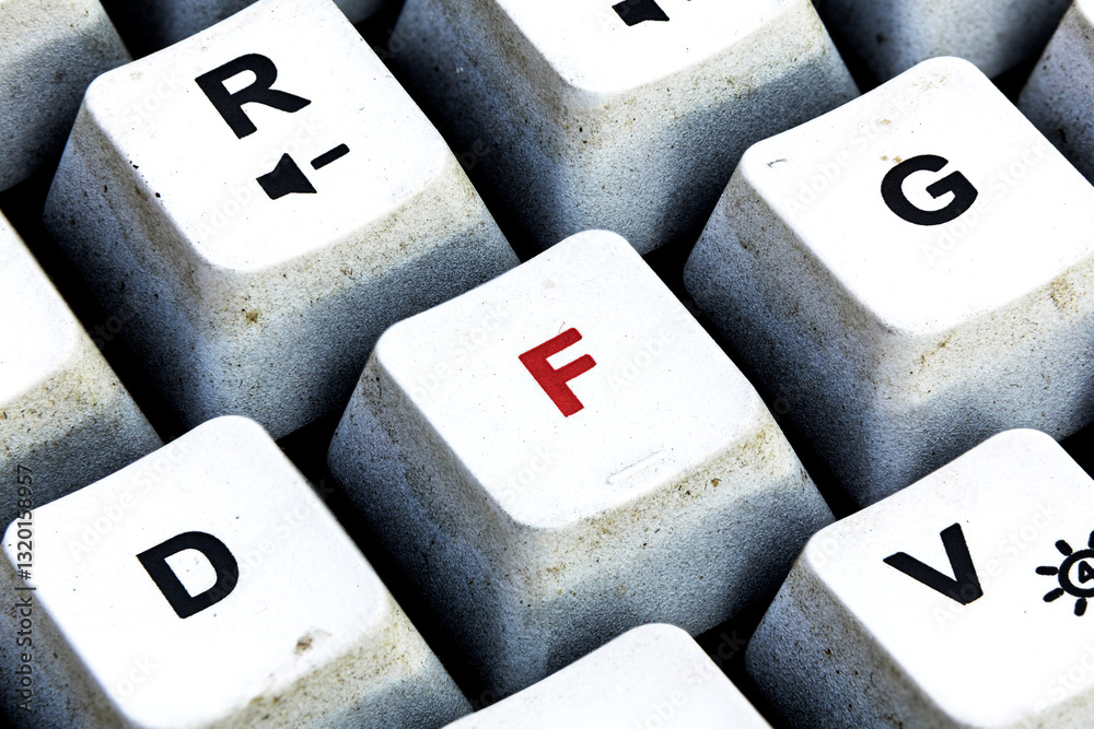 Retro Keyboard with D button in red color. D button keyboard in close up macro Retro Keyboard with D button in red color. D button keyboard in close up macro