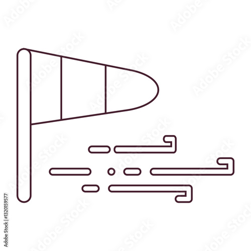 Gusty wind symbol with wind direction, resembling a net, representing strong air currents. Ideal for weather forecasts, road signs, and climate related designs.