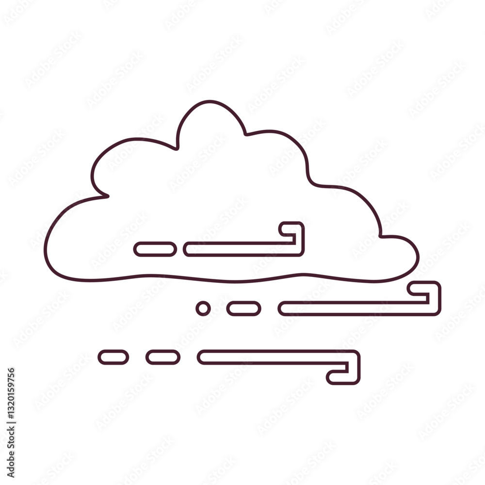 Cloud with wind direction symbol representing airflow and weather conditions. Ideal for forecasts, meteorological reports, climate analysis, and navigation tools. Cloud with wind direction symbol representing airflow and weather conditions. Ideal for forecasts, meteorological reports, climate analysis, and navigation tools.