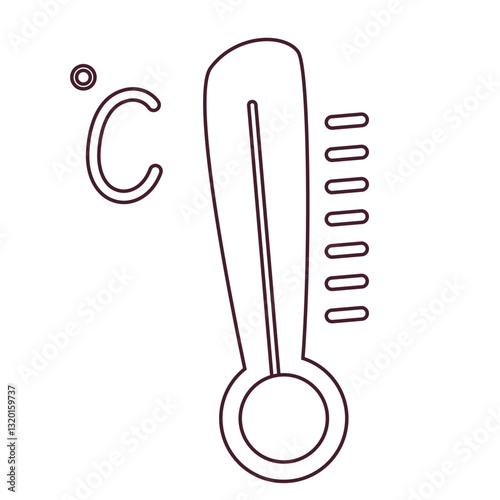 Black and white Celsius thermometer icon for weather forecast and climate measurement. Simple temperature gauge symbol in doodle style, perfect for educational materials, meteorology..