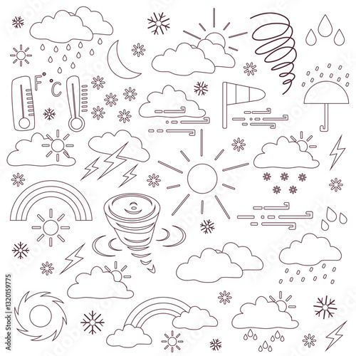 Meteorology and weather phenomenon, lightning bolt flash thunder icon electric isolated vector, climate condition set, fleshcards for kids, instrument for measuring atmospheric and weather events.