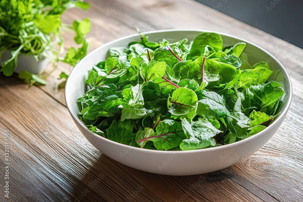 Fresh Green Salad with Arugula Spinach and Mixed Vegetables in a White Bowl Fresh Green Salad with Arugula Spinach and Mixed Vegetables in a White Bowl