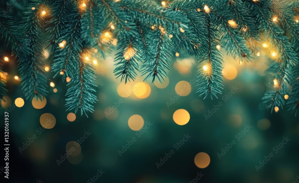 Close-up of Pine Tree Branches with Soft Bokeh Lights and Gentle Morning Light Close-up of Pine Tree Branches with Soft Bokeh Lights and Gentle Morning Light