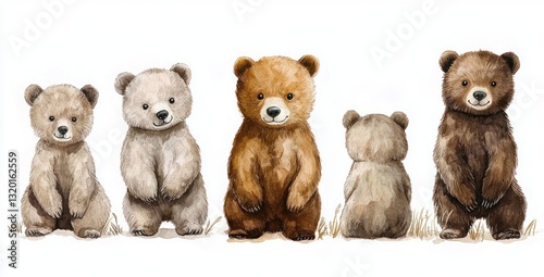 Watercolor Grizzly Bear Illustrations Cute Baby Wildlife Forest Animals Hand-painted Art Collection
