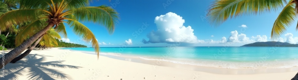 360 degree image, Relaxing in tropical sandy beach, coconut tree in summer 360 degree image, Relaxing in tropical sandy beach, coconut tree in summer