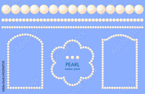 PEARLE VECTER PARTS. Graphic material of frames using illustrations of pearls. Wedding, greeting cards, luxury decoration.Not AI.