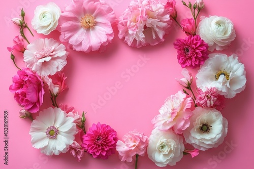 Wallpaper Mural Heart Shape Pink and White Floral Arrangement on Pastel Background Torontodigital.ca