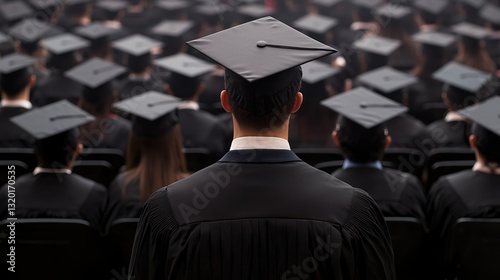 American Society Education Concepts. Graduation ceremony with students wearing caps and gowns in a crowd.