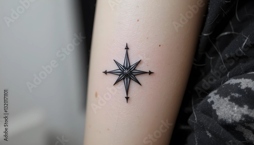 A simple black line tattoo of a star, symbolizing guidance, hope, and direction, perfect for minimalist tattoo designs.