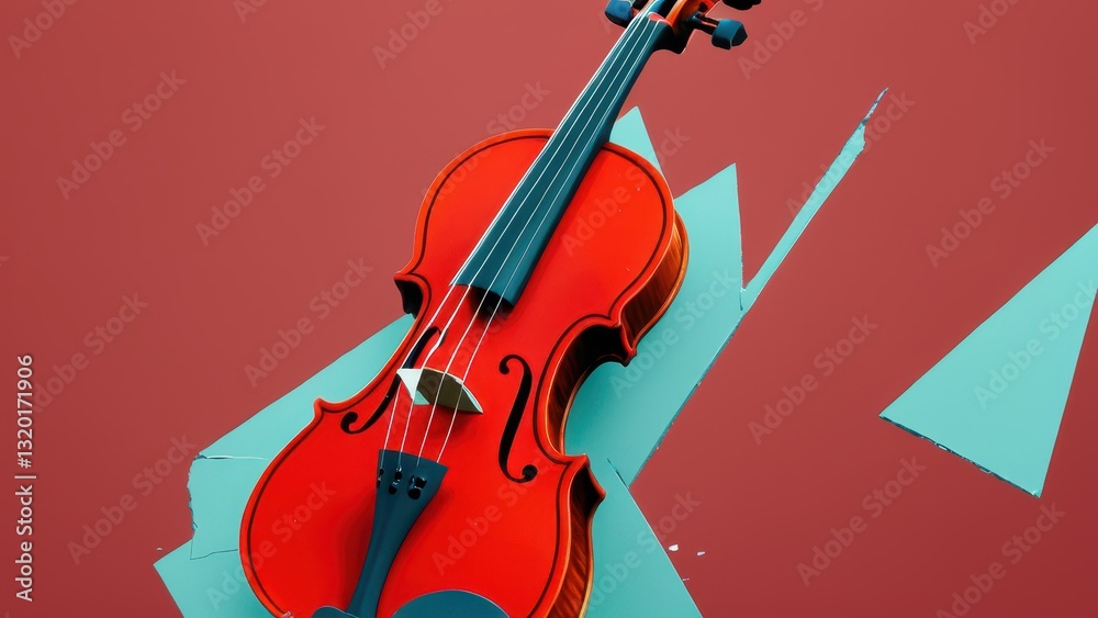 Fototapeta premium a vibrant violin rests against a backdrop of dynamic shapes