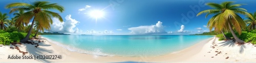 360 degree image, Tropical beach landscape with coconut trees