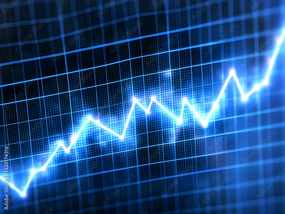 Abstract Blue Grid Background with Glowing Upward Trend Line: Digital Finance Growth Illustration Abstract Blue Grid Background with Glowing Upward Trend Line: Digital Finance Growth Illustration