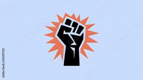 A fist with a red star in the middle. The fist is black and the star is orange