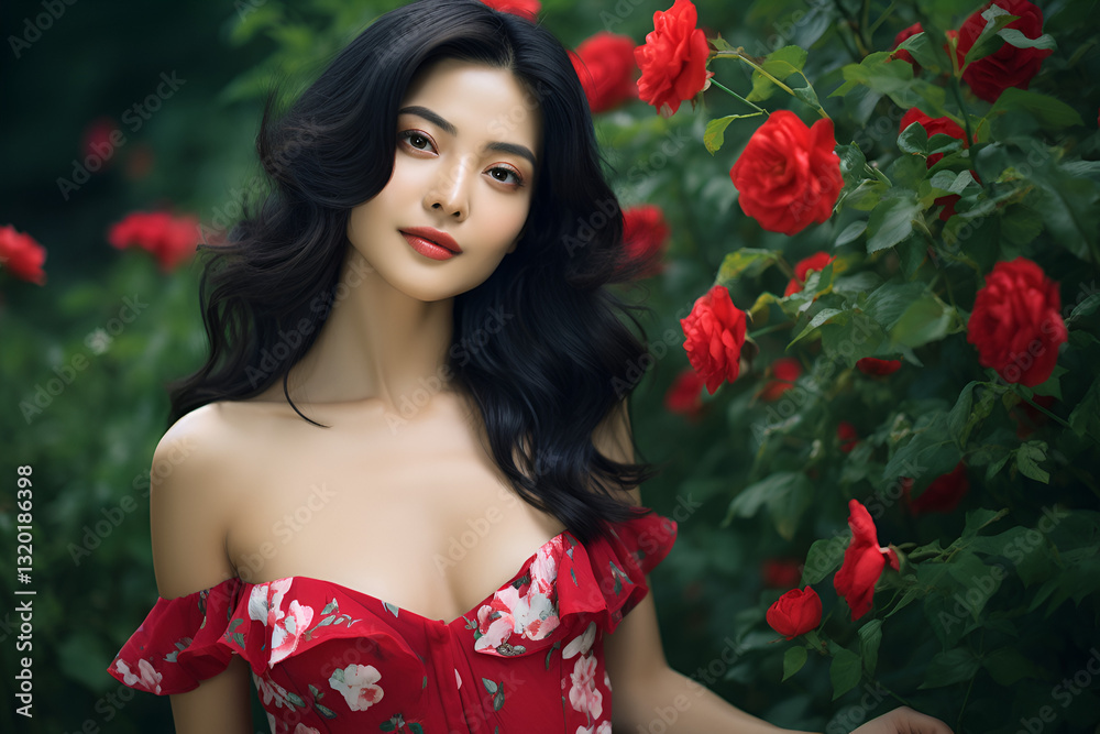 Naklejka premium Portrait of beautiful young brunette woman Beautiful young asian woman with clean fresh skin on white background, Face care, Facial treatment, Cosmetology, beauty and spa, Asian women portrait