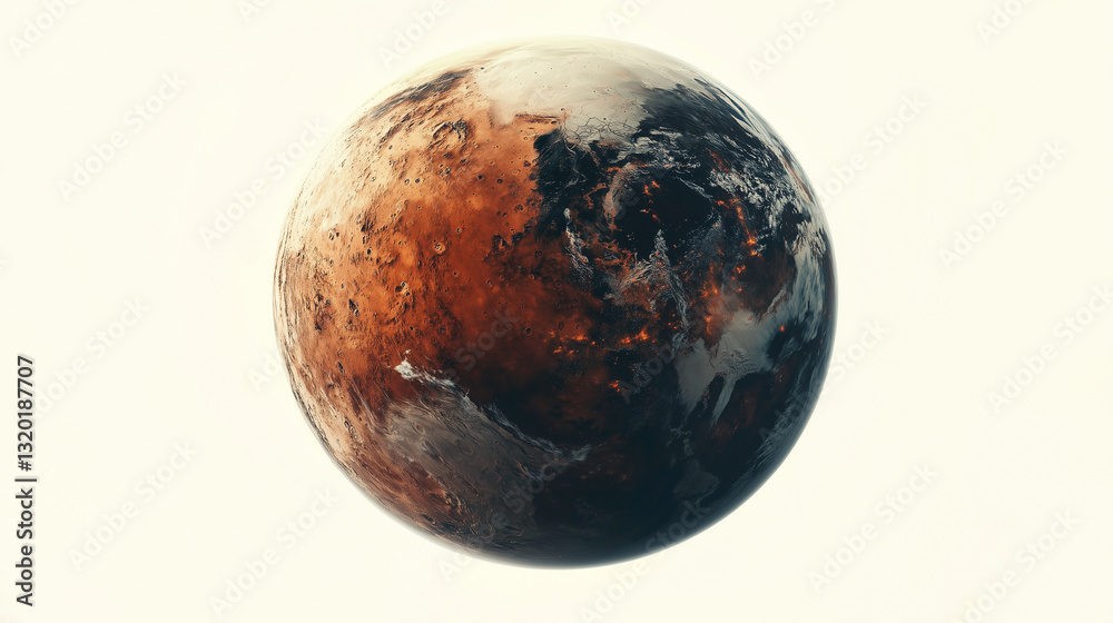 Futuristic extraterrestrial planet with craters – isolated cosmic sphere on white background, sci-fi fantasy world for space travel and astronomy concepts Futuristic extraterrestrial planet with craters – isolated cosmic sphere on white background, sci-fi fantasy world for space travel and astronomy concepts