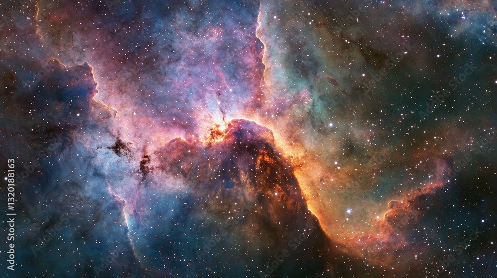 Stunning Cosmic Nebula with Vibrant Colors and Starry Background Stunning Cosmic Nebula with Vibrant Colors and Starry Background