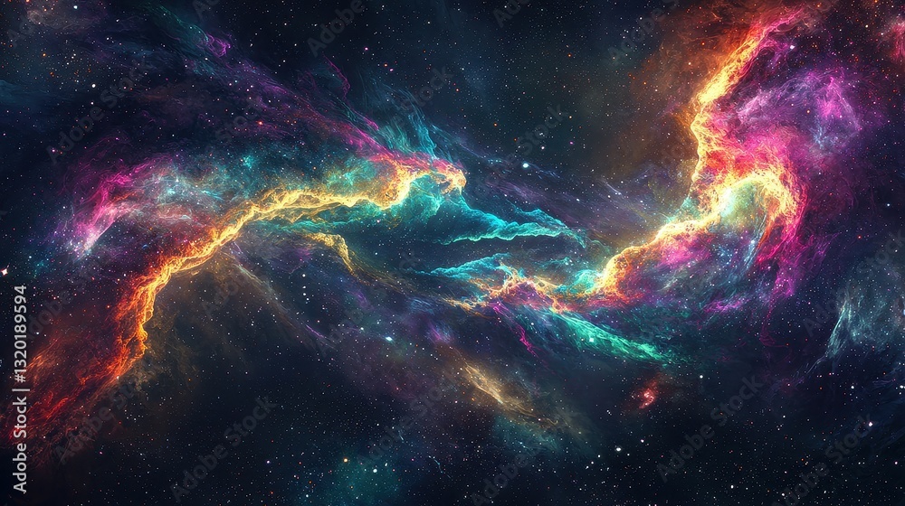 Fototapeta premium Colorful Abstract Galaxy with Swirling Cosmic Nebula Clouds