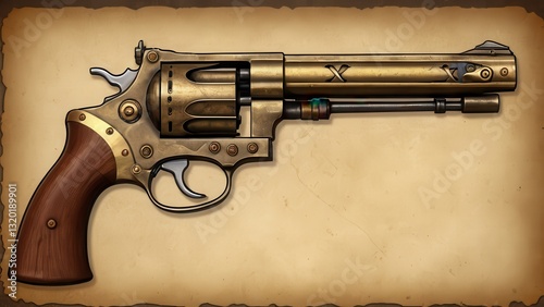  an ornate steampunk revolver showcasing intricate brass detailing