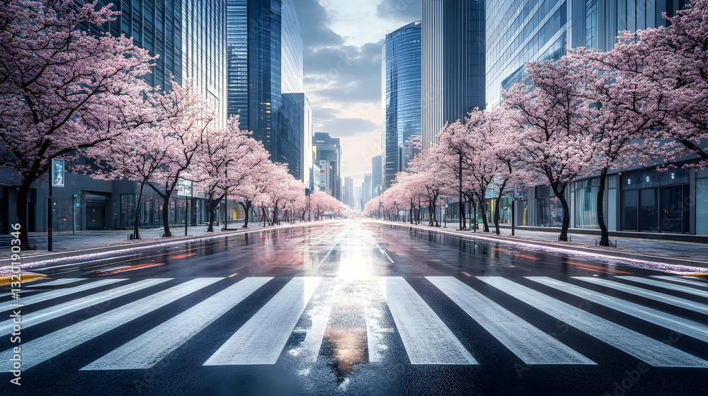 Pastel Spring Vibes: Seoul’s Zebra Crossing Under Blossoming Trees