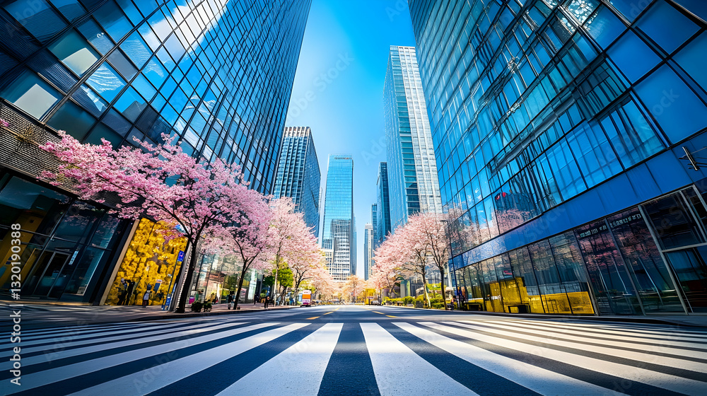 City Meets Nature: Cherry Blossoms Over a Crosswalk in Seoul