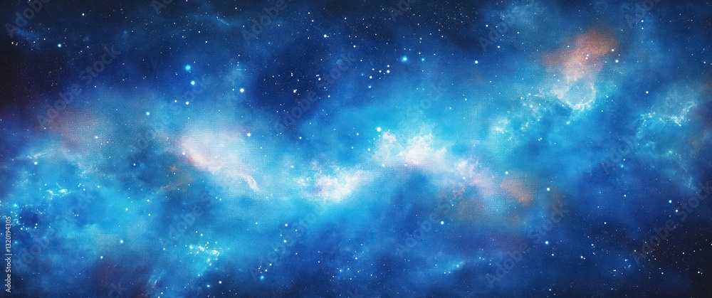 Fototapeta premium Dreamy Blue Galactic Sky Watercolor Landscape Illustration