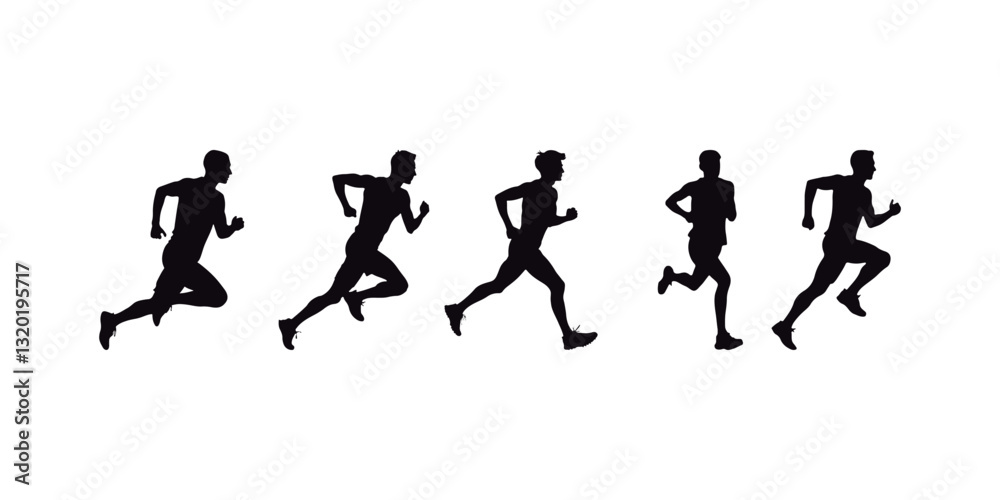 Obraz premium Vector illustration of jogging, running, and marathon. White backdrop 